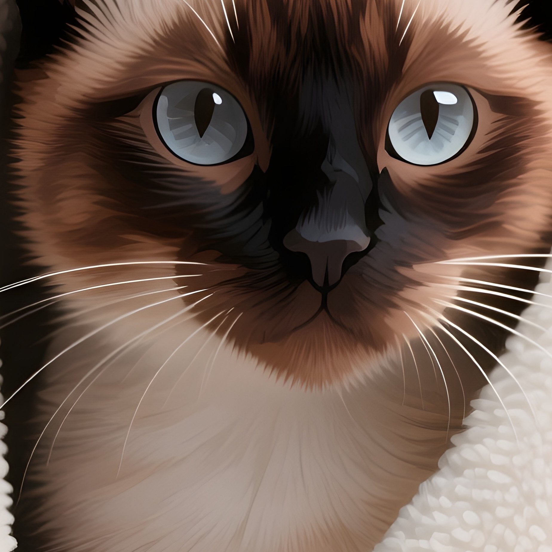 Digital Cat Balinese Peeking Under Blanket - Full Resolution Quality Preview
