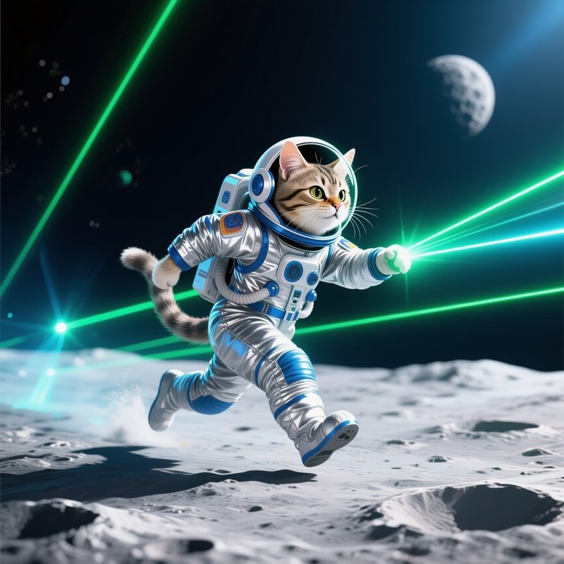 Digital Cats In Space Chasing Lasers