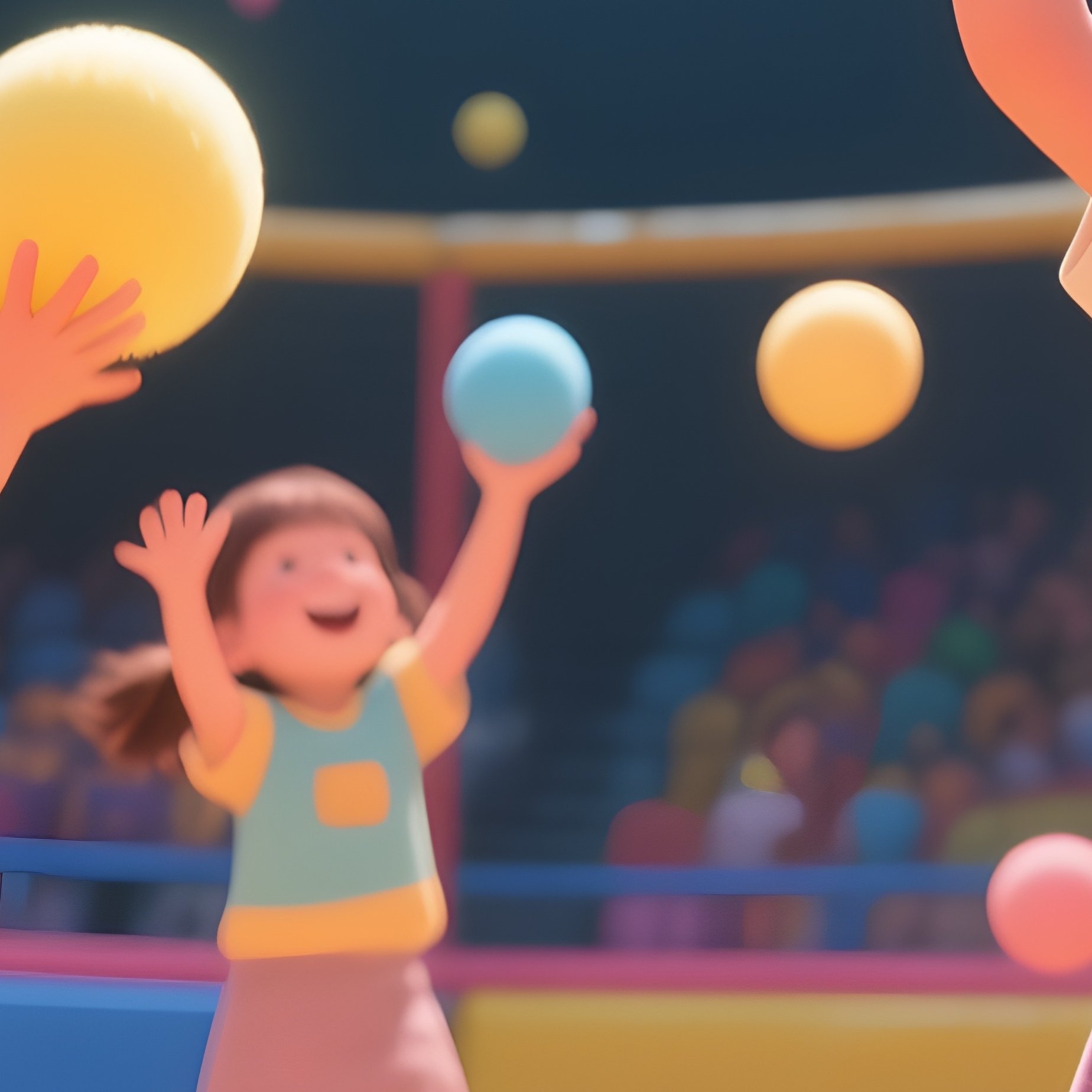 Digital Children Tossing Foam Balls Playful Arena - Full Resolution Quality Preview