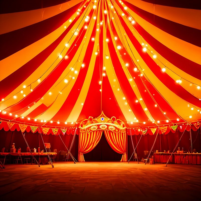 Digital Circus Tent Interior String Lights Colorful Banners