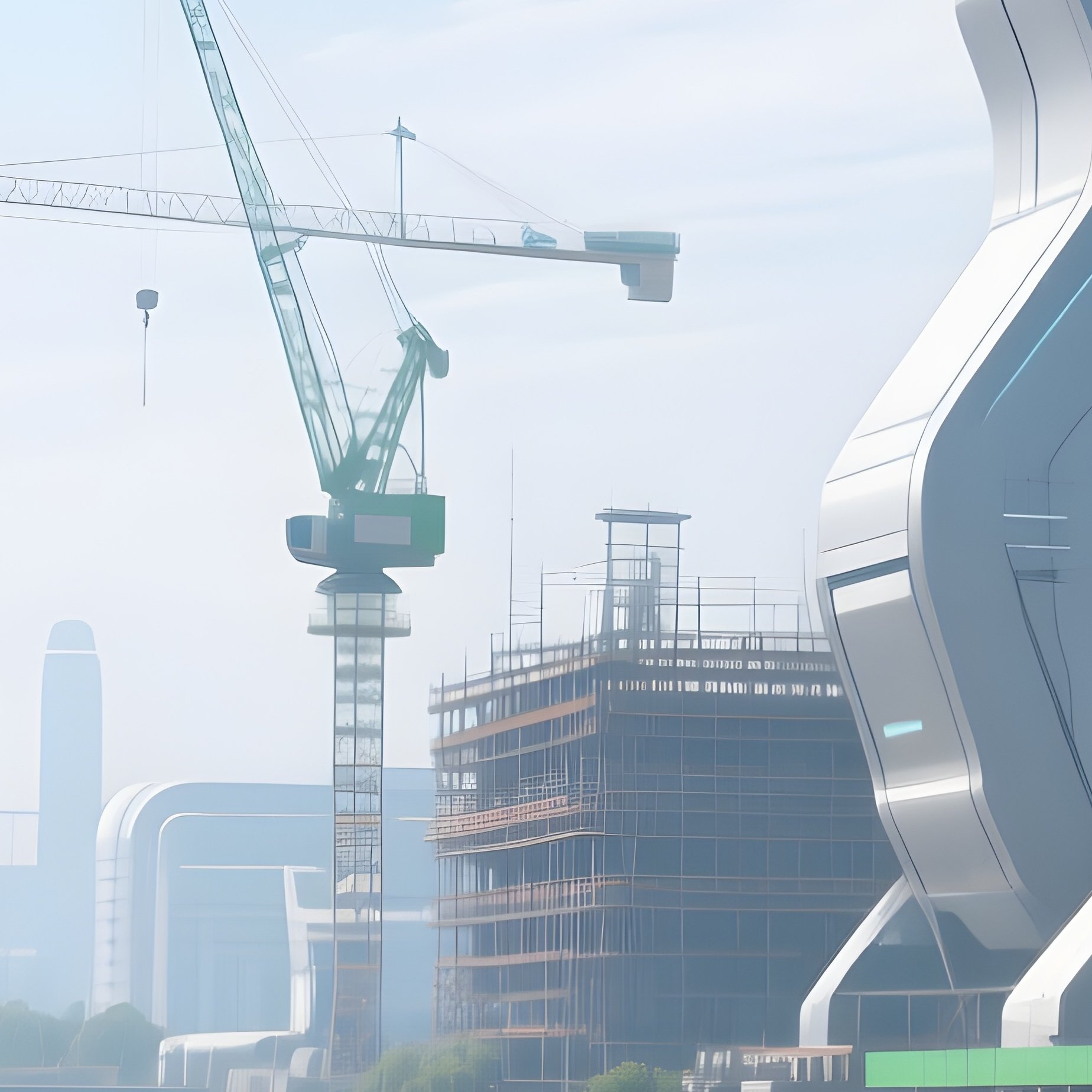 Digital Construction Site River Cranes Barges - Full Resolution Quality Preview