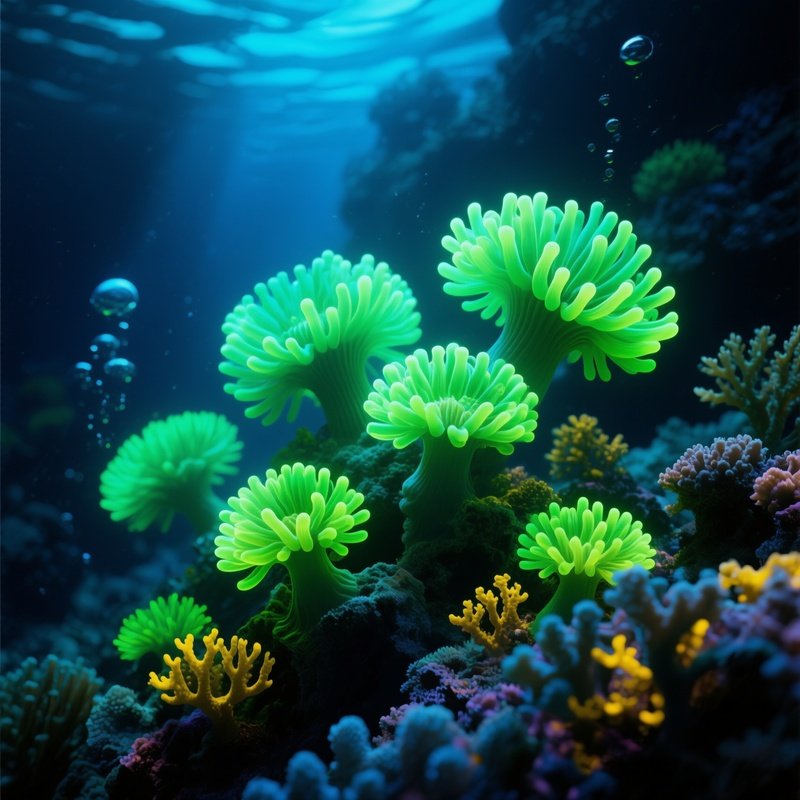 Digital Coral Reef Neon Green Anemones