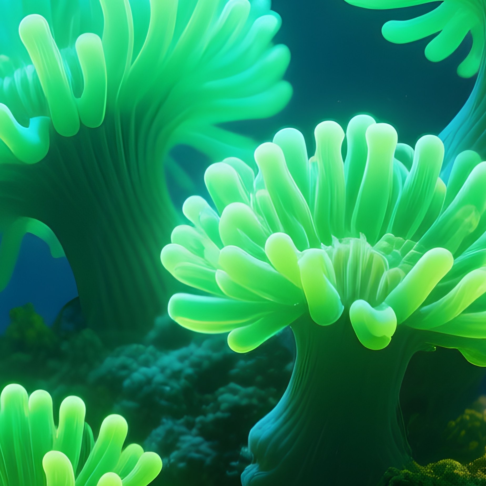 Digital Coral Reef Neon Green Anemones - Full Resolution Quality Preview