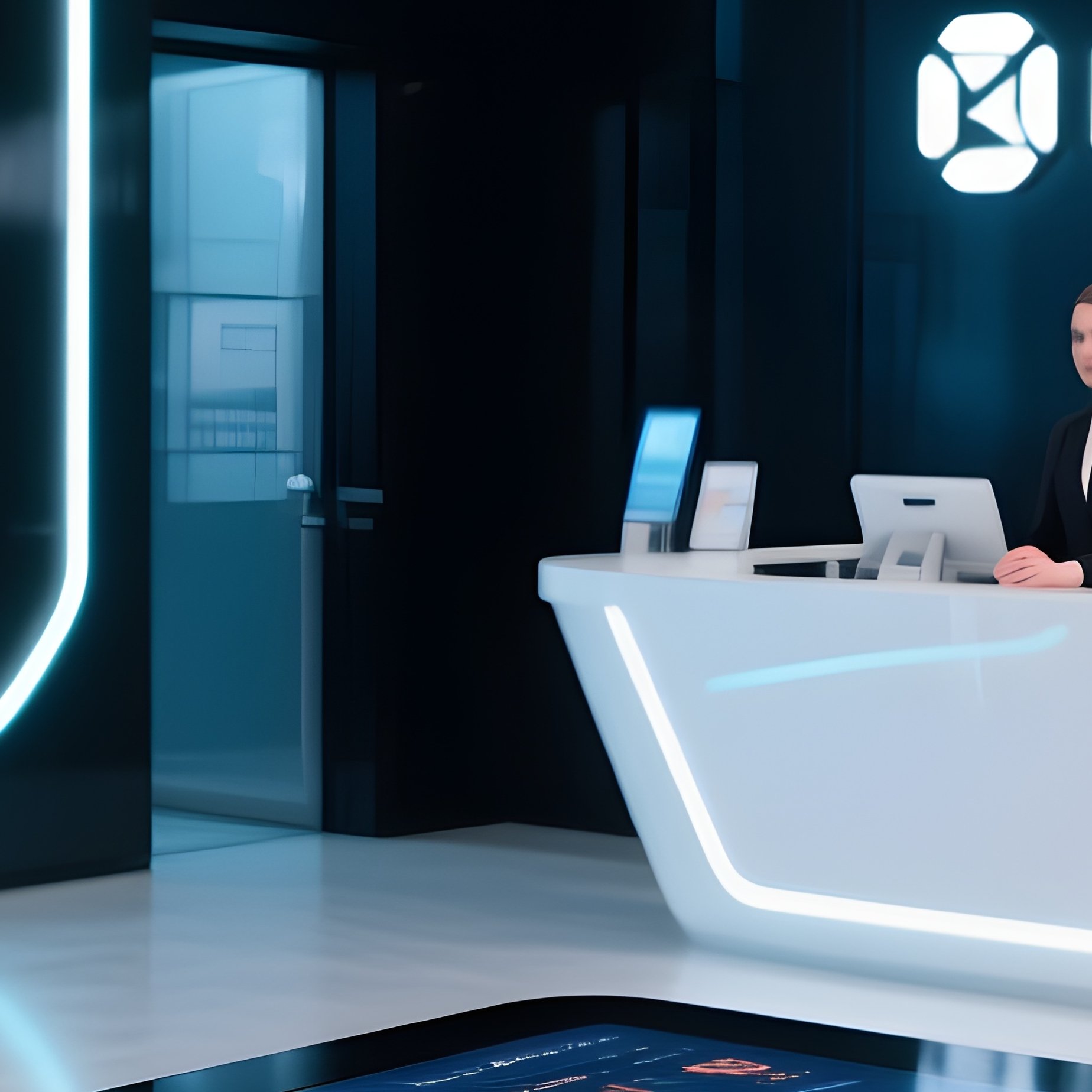 Digital Finance Interface On Interactive Table In Bank Lobby - Full Resolution Quality Preview