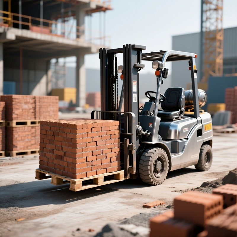 Digital Forklift Moving Pallets Of Bricks Across The Site