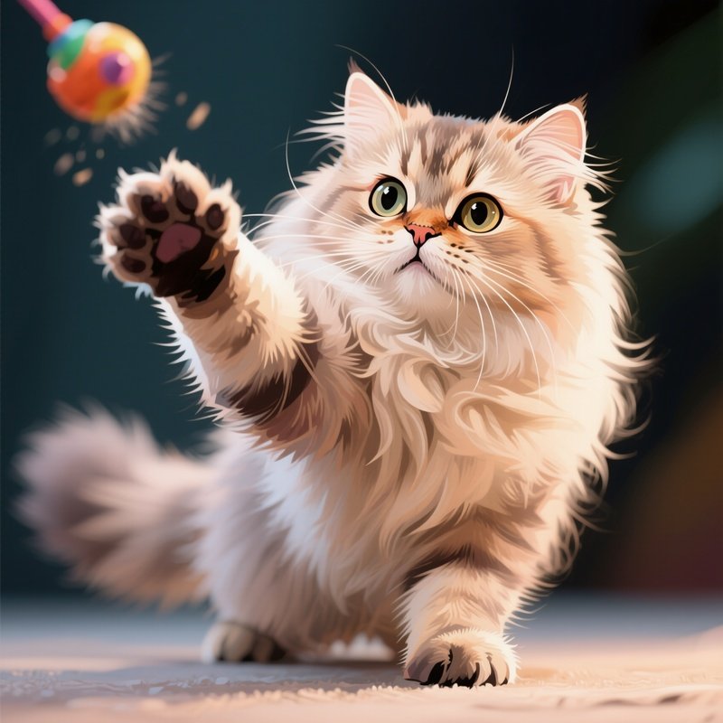 Digital Persian Cat Batting At Something With One Paw