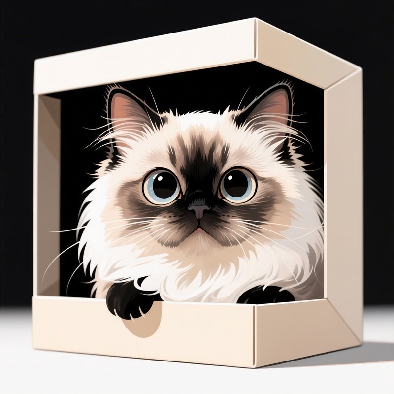 Digital Persian Cat Head In Box