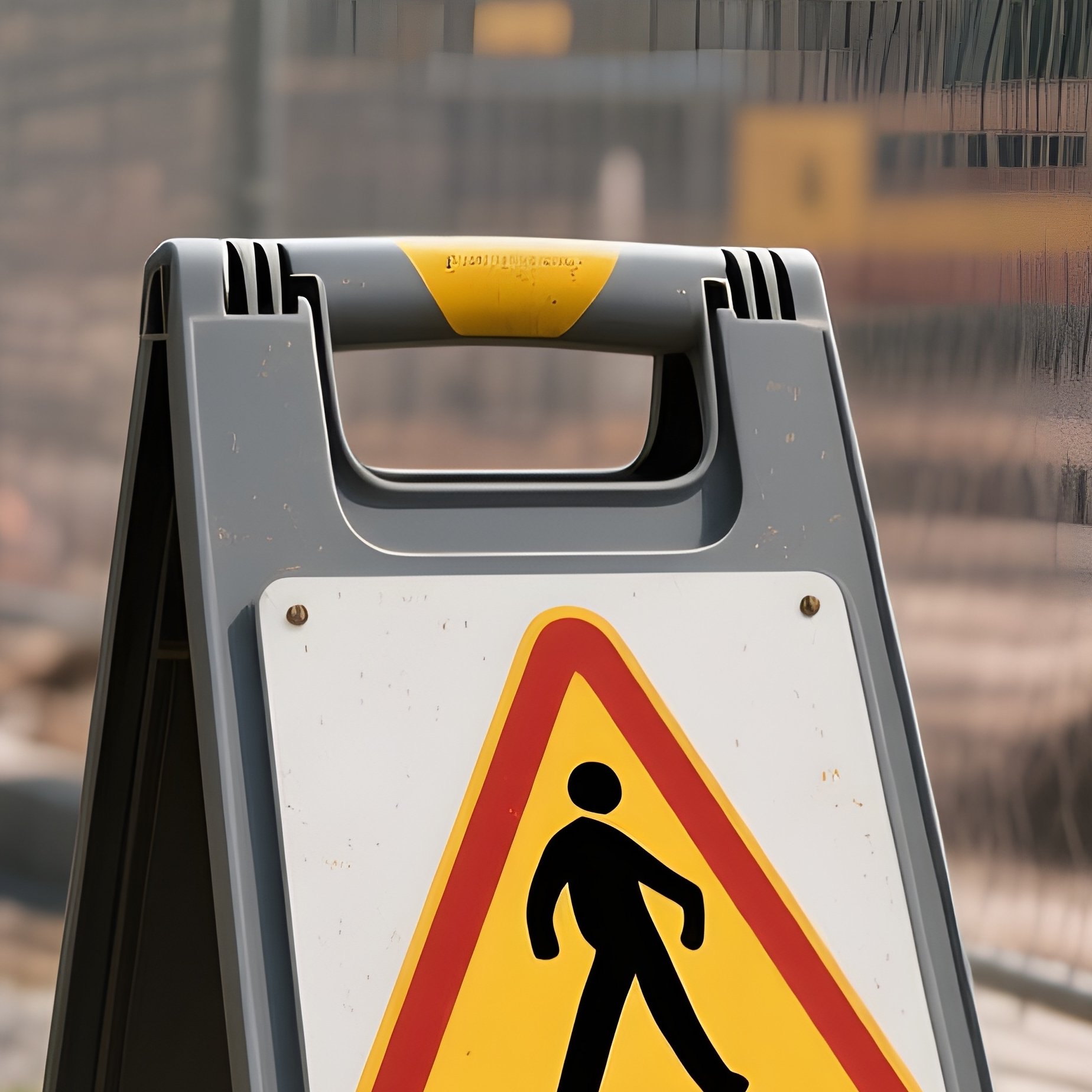 Digital Photorealistic Construction Sign Pedestrian Warning - Full Resolution Quality Preview