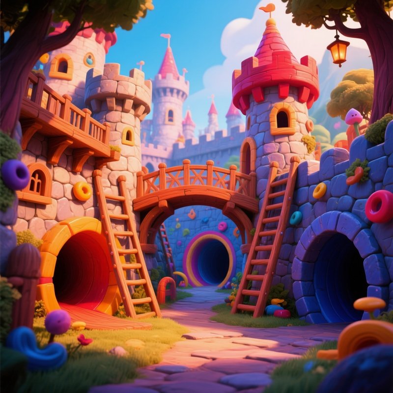 Digital Play Castle With Bridges And Tunnels