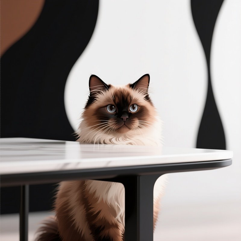 Digital Ragamuffin Cat Peeking Over Table Edge