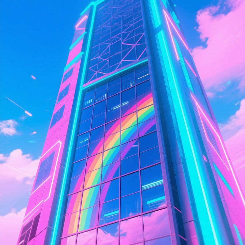 Digital Rainbow Reflection In Skyscraper Windows