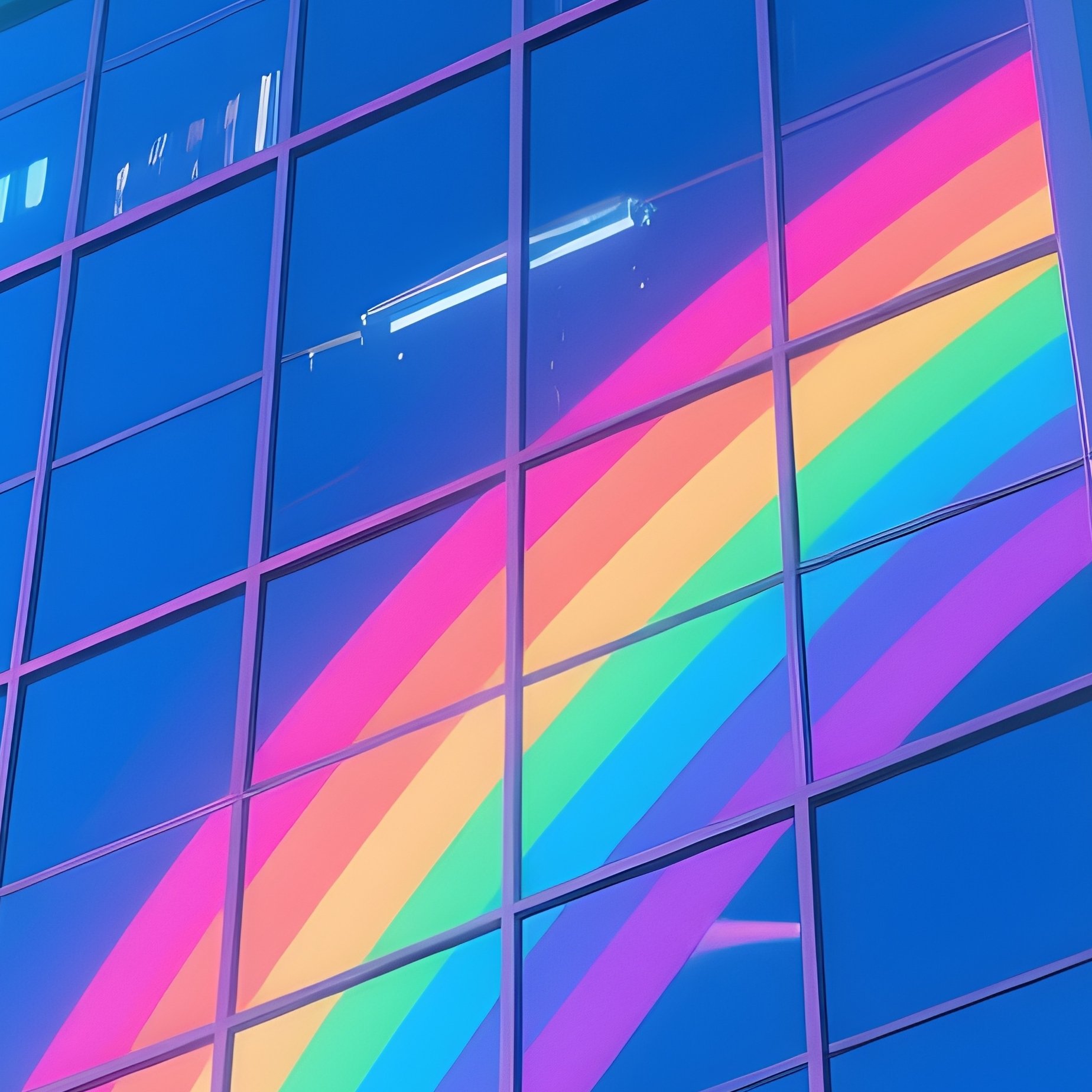 Digital Rainbow Reflection In Skyscraper Windows - Full Resolution Quality Preview