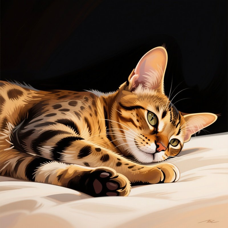 Digital-Savannah-Cat-Laying-Side-With-Paws-Curl