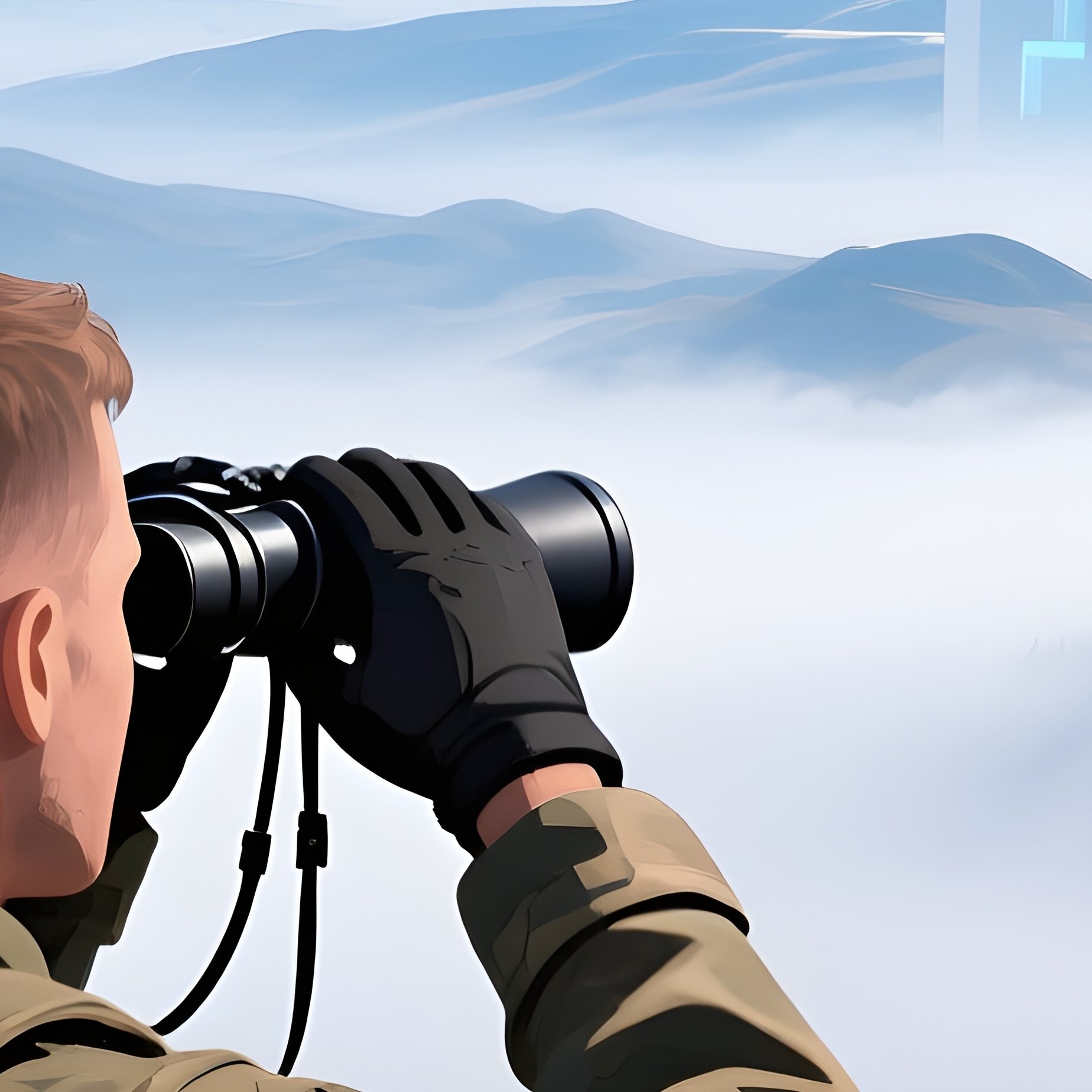 Digital Soldier Looking Through Binoculars - Full Resolution Quality Preview