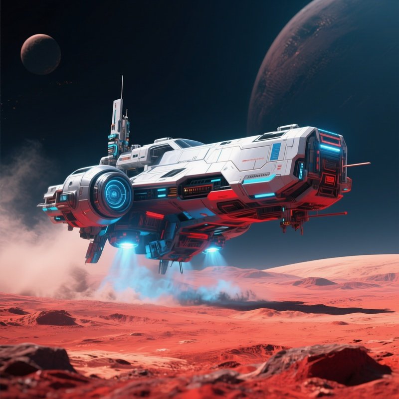 Digital Spaceship Landing On Mars