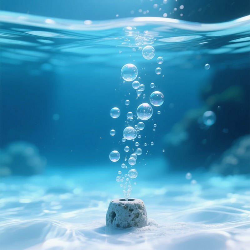 Digital Tiny Bubbles Rising From Air Stone Through Clear Water