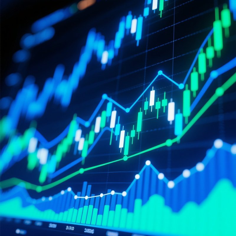 Digital Trading Charts Glowing Blue Green Tones