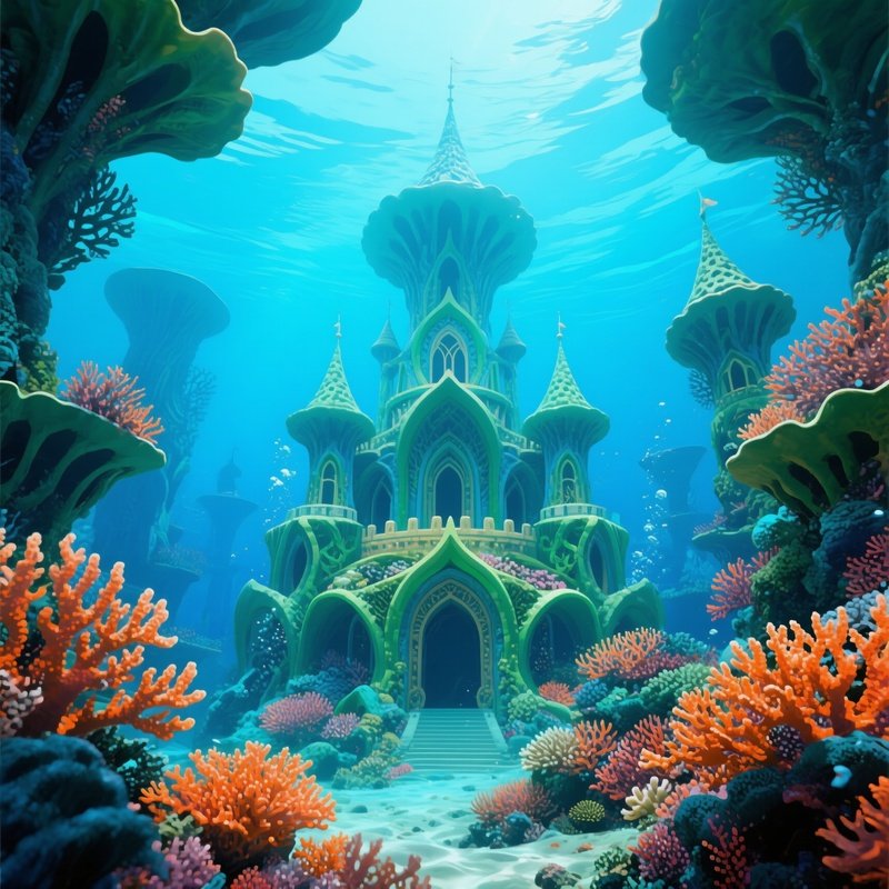 Digital Underwater Castle Illustration