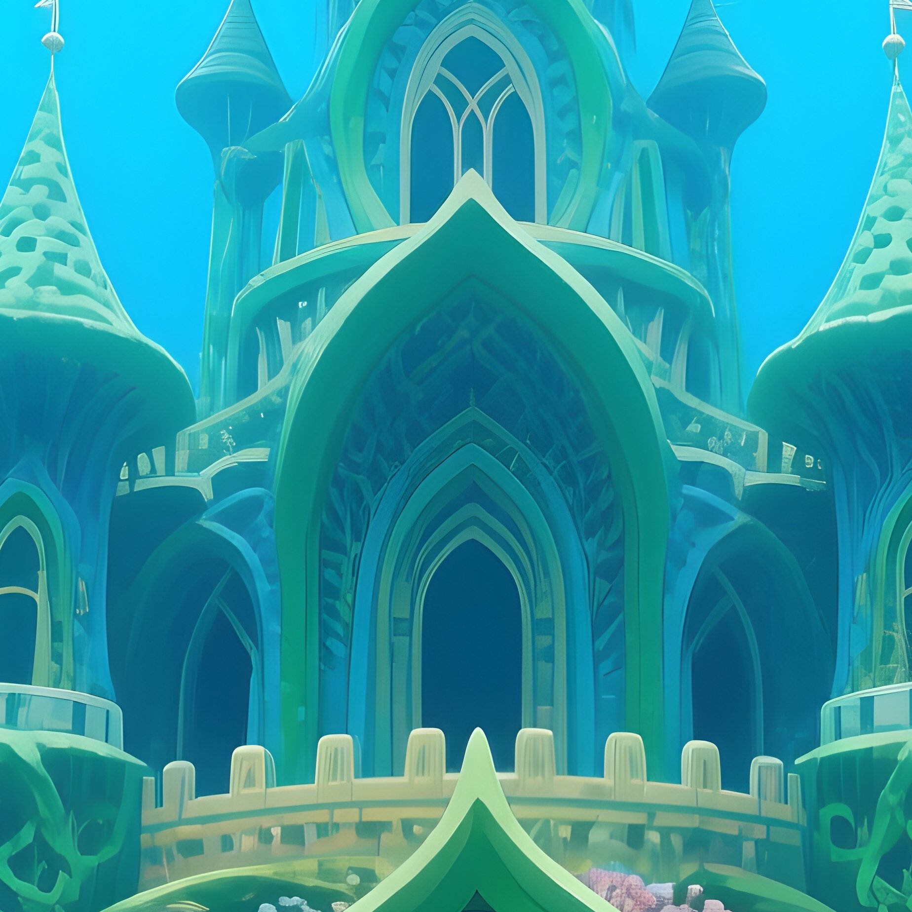 Digital Underwater Castle Illustration - Full Resolution Quality Preview
