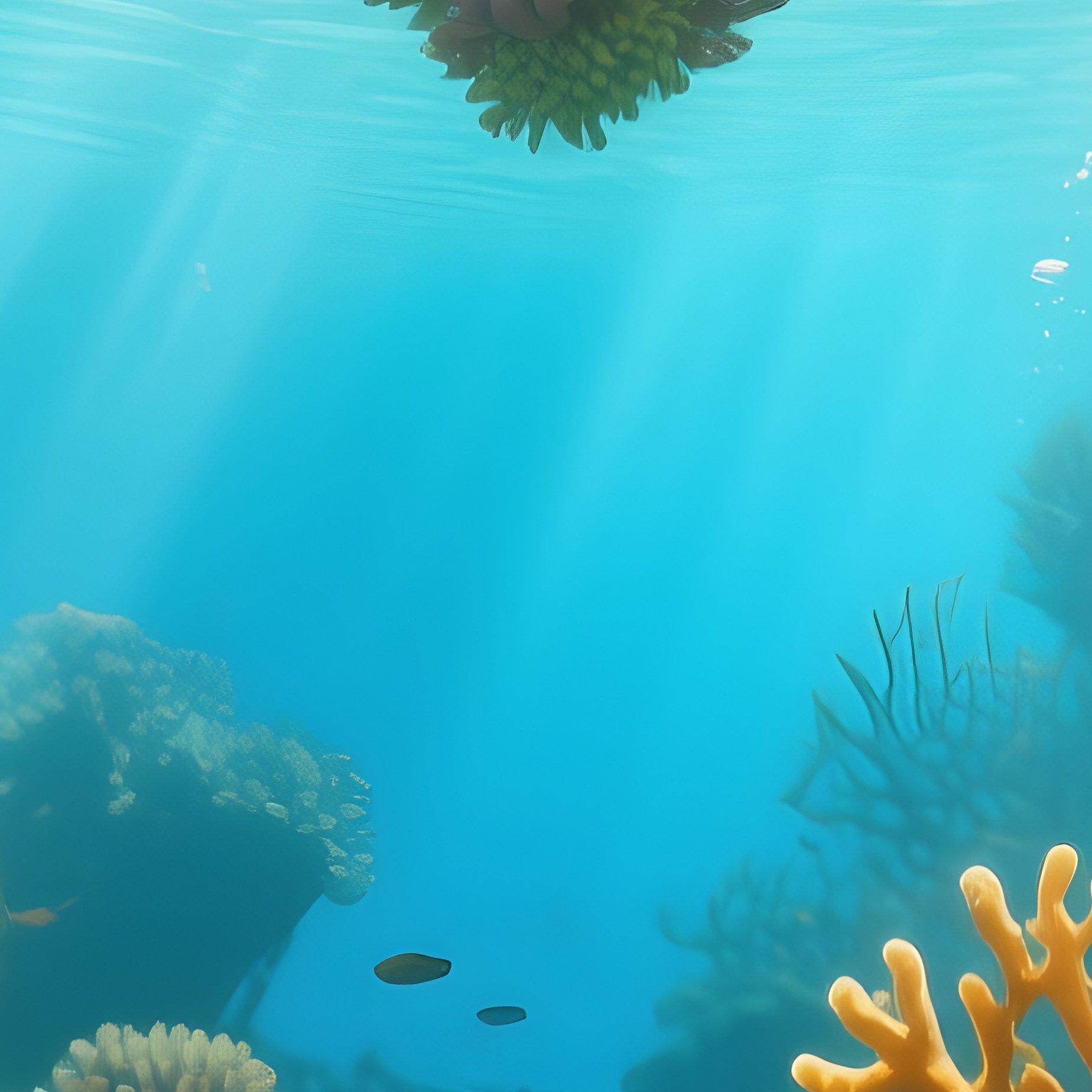 Digital Underwater Heart Shaped Coral Reef In Golden Sunlight - Full Resolution Quality Preview