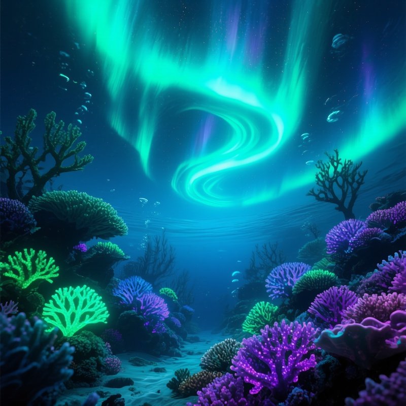 Digital Underwater Reed Glowing Aurora Like Ocean Lights