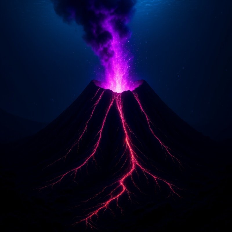 Digital Underwater Volcano With Purple Steam Vents