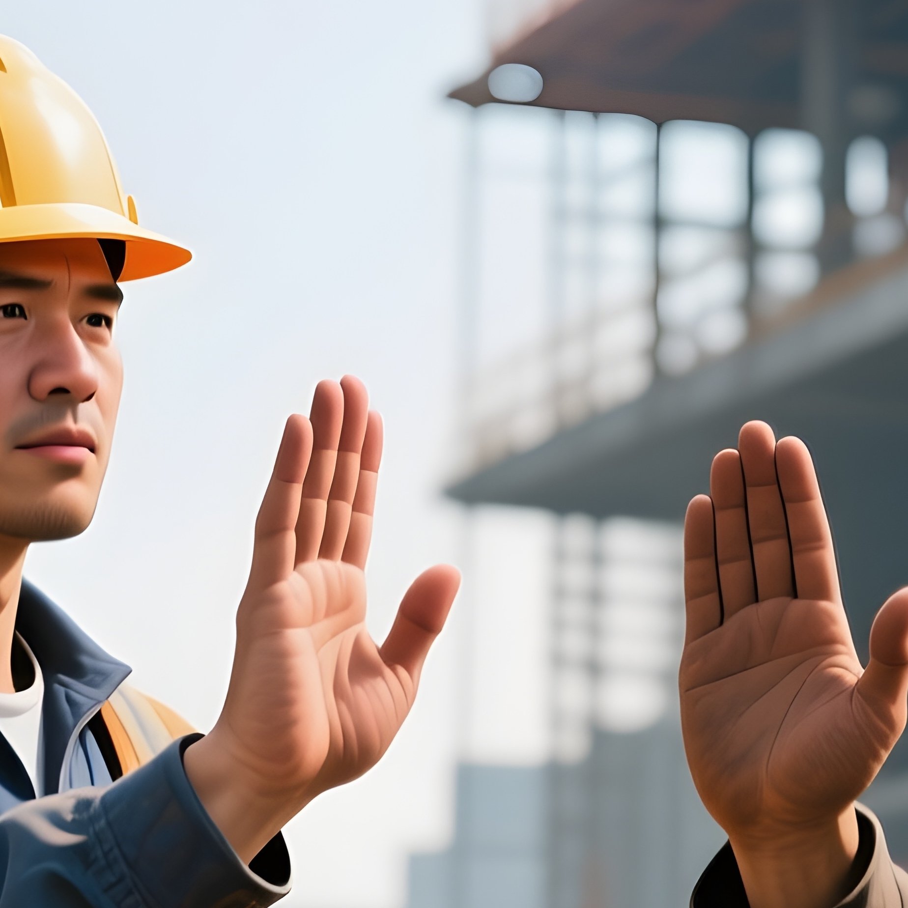 Digital Worker Signaling To Craneman Hand Gestures - Full Resolution Quality Preview