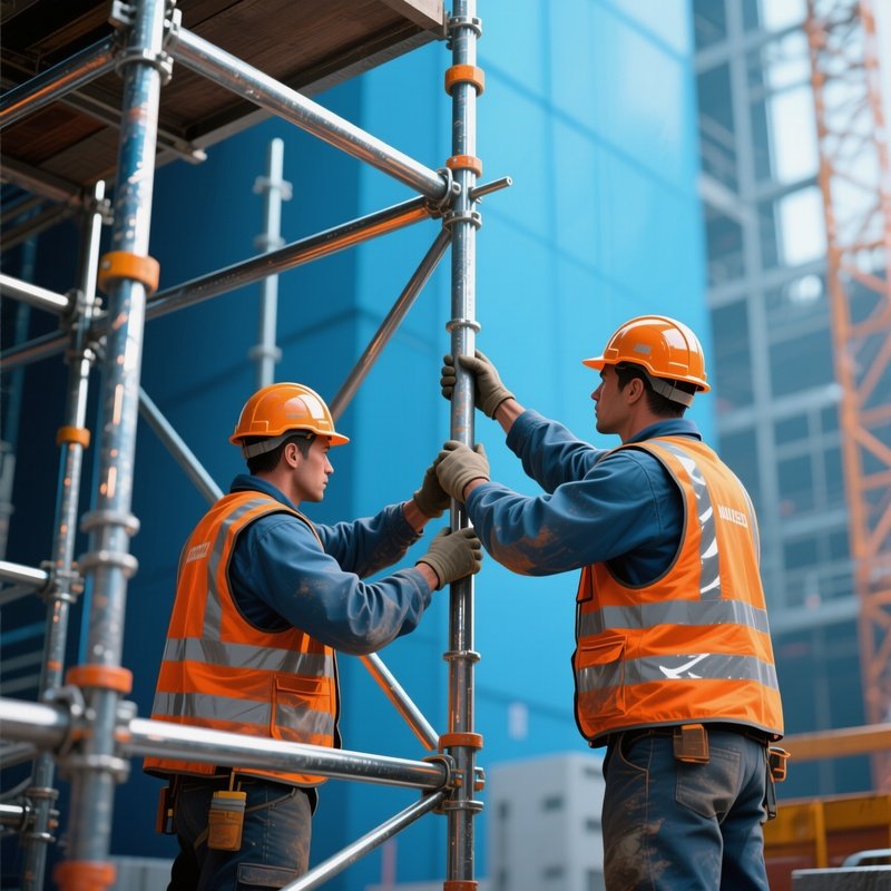 Digital Workers Adjusting Scaffolding Poles