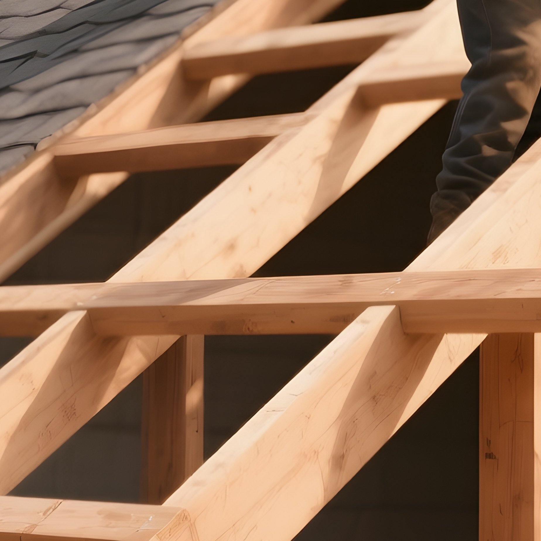 Digital Workers Securing Wooden Beams Roof Frame - Full Resolution Quality Preview