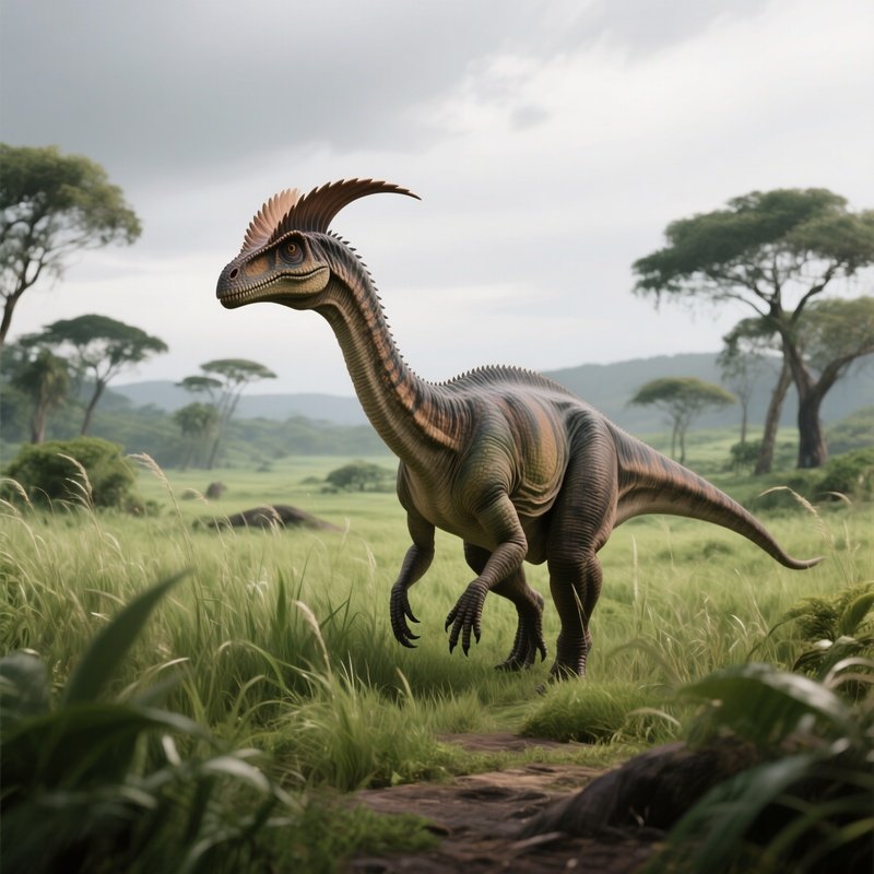 Dinosaur Dilophosaurus In Prehistoric Savannah