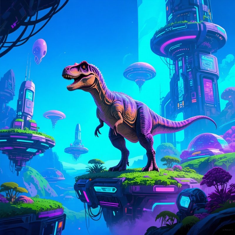 Dinosaur Illustration With Science Fiction Elements