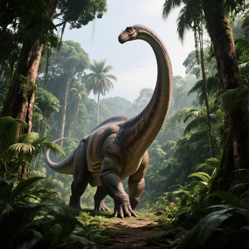 Dinosaur Patagotitan Walking Through Jungle