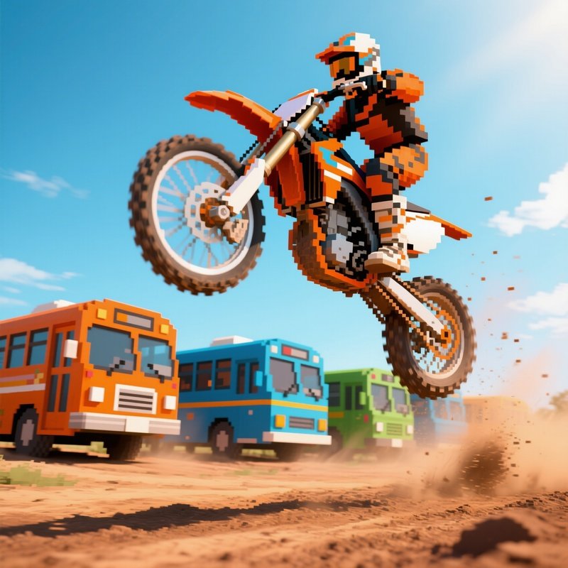 Dirt Bike Jump Over Pixelated Buses