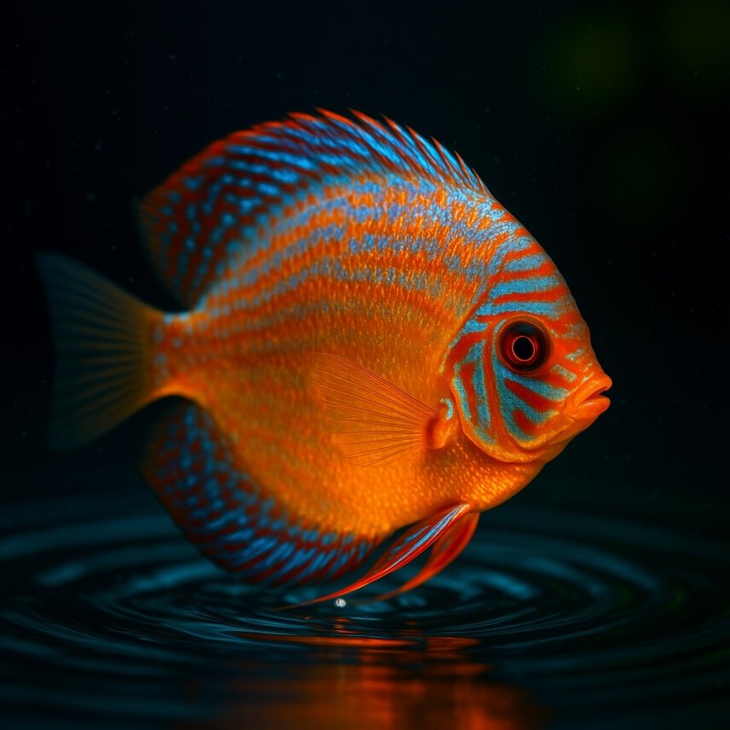 Discus Fish Turning Slowly Under Warm Light