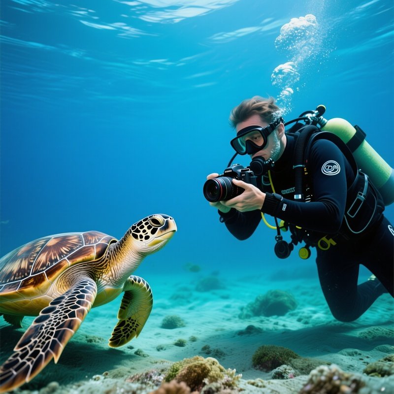 Diver Turtle Underwater