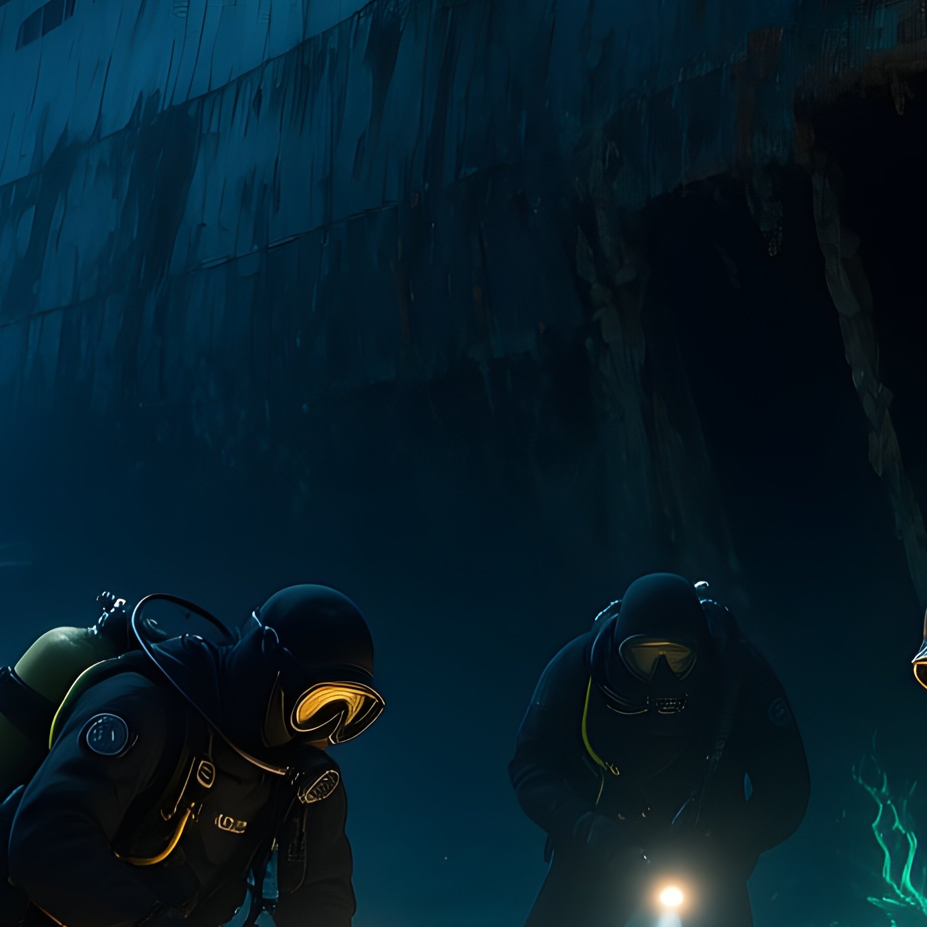 Divers Cutting Sunken Ship At Night To Steal Gold - Full Resolution Quality Preview