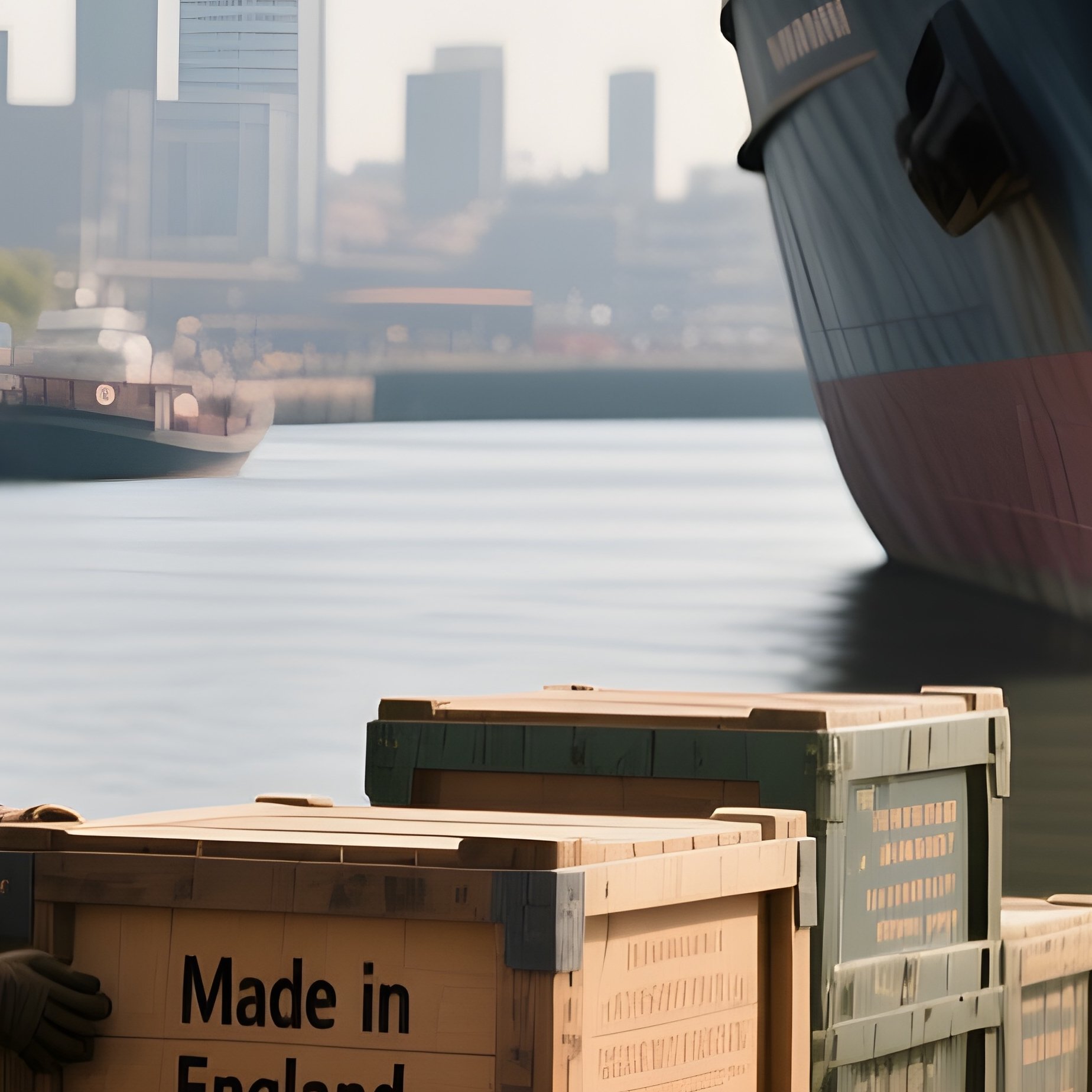 Dockyards  The London Or Liverpool Docks. Ships Being Loaded With Manufactured Goods. Crates Stamped  Made In England.  - Full Resolution Quality Preview