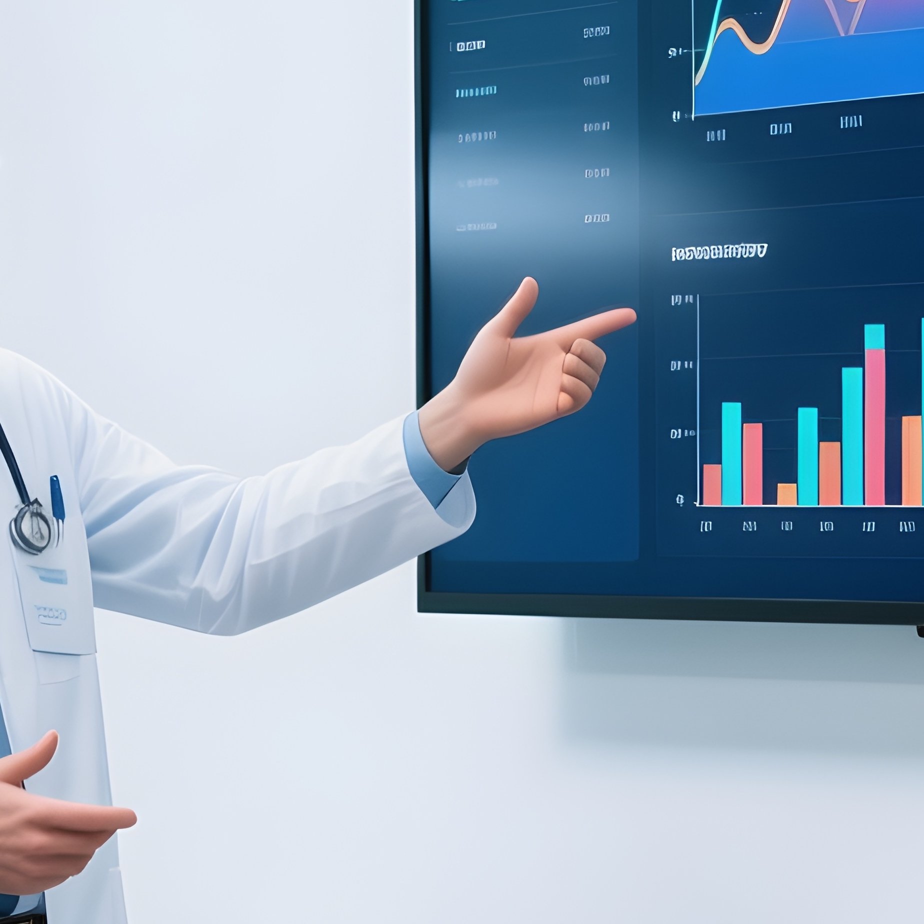 Doctor Explaining Test Results Using Wall Mounted Display - Full Resolution Quality Preview