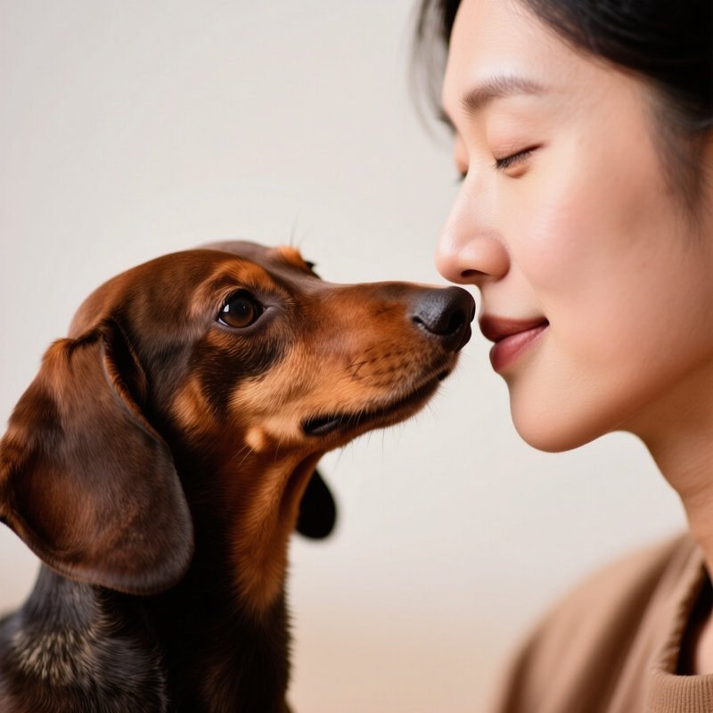 Dog Dachshund Nose To Nose With Human