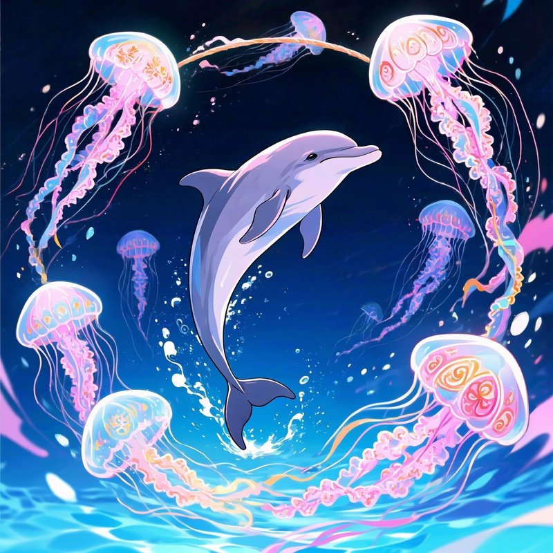 Dolphin Jumping Through Jellyfish Ring Anime