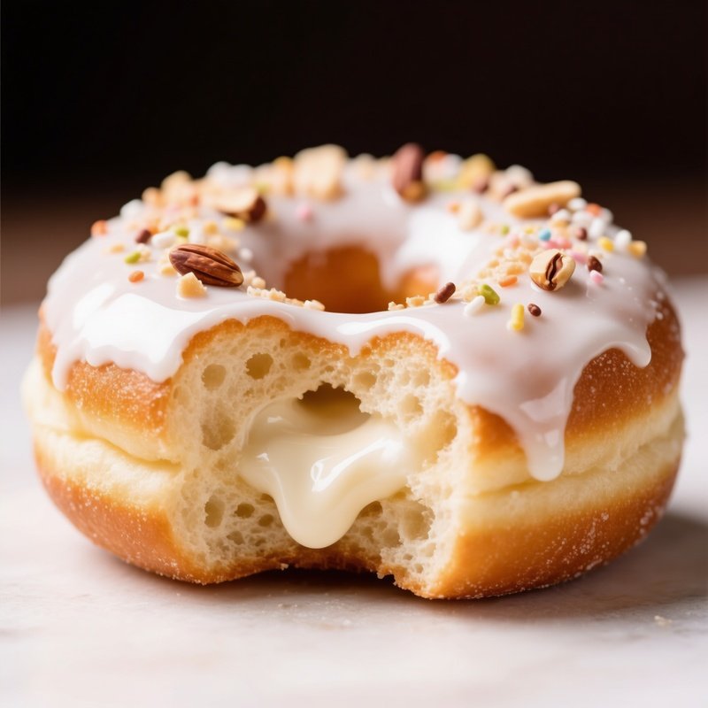 Doughnut With Creamy Filling And Icing Toppings