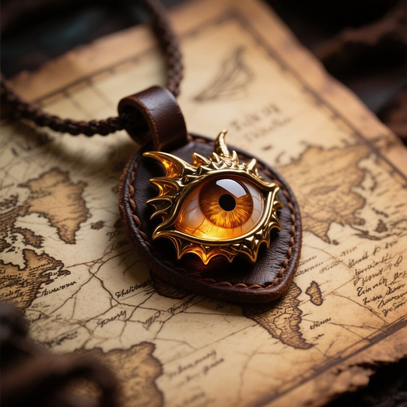 Dragon Eye Pendant On Old Map