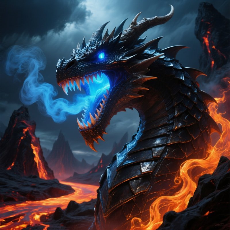 Dragon Snaggletooth Jagged Glowing Blue Teeth Armor Like Scales