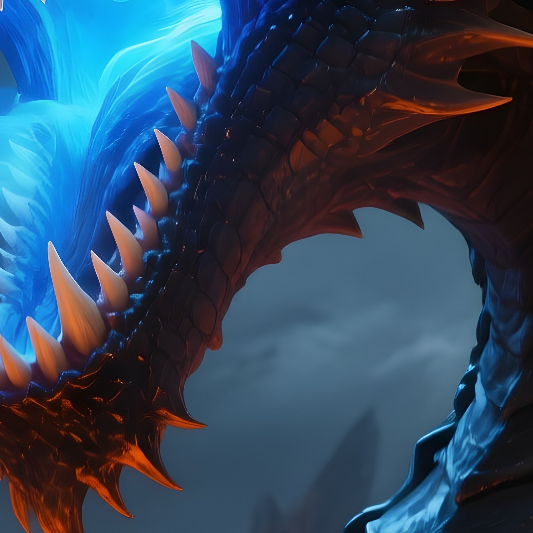 Dragon Snaggletooth Jagged Glowing Blue Teeth Armor Like Scales - Full Resolution Quality Preview