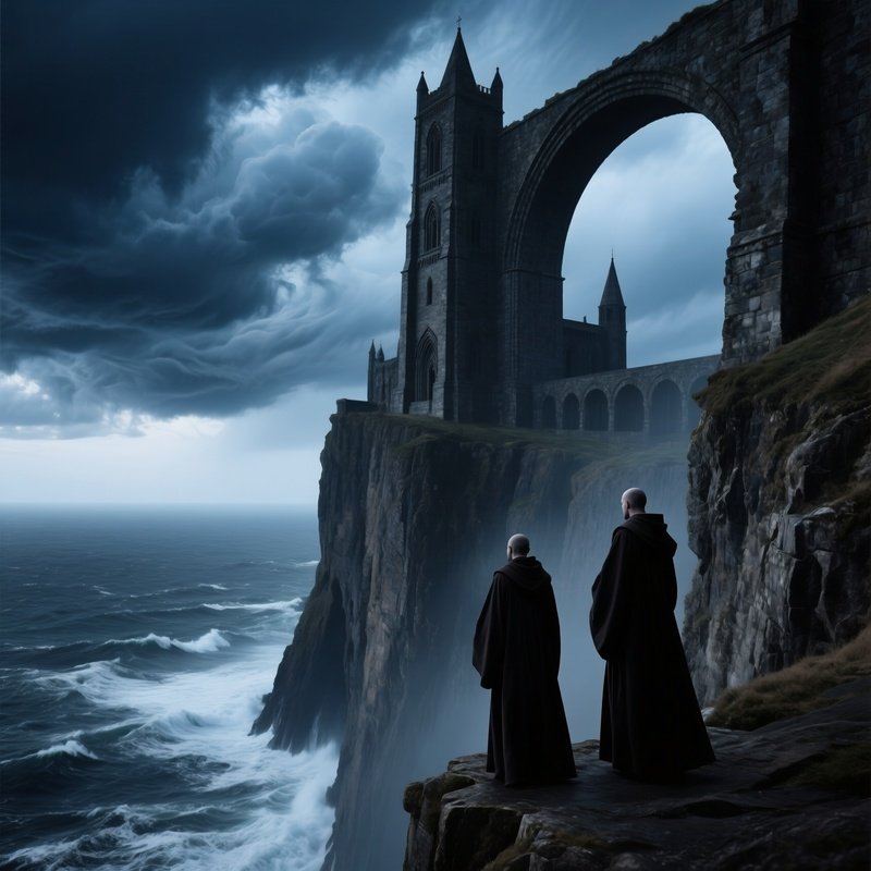 Dramatic Cliffside Monastery Perched Above Turbulent Seas
