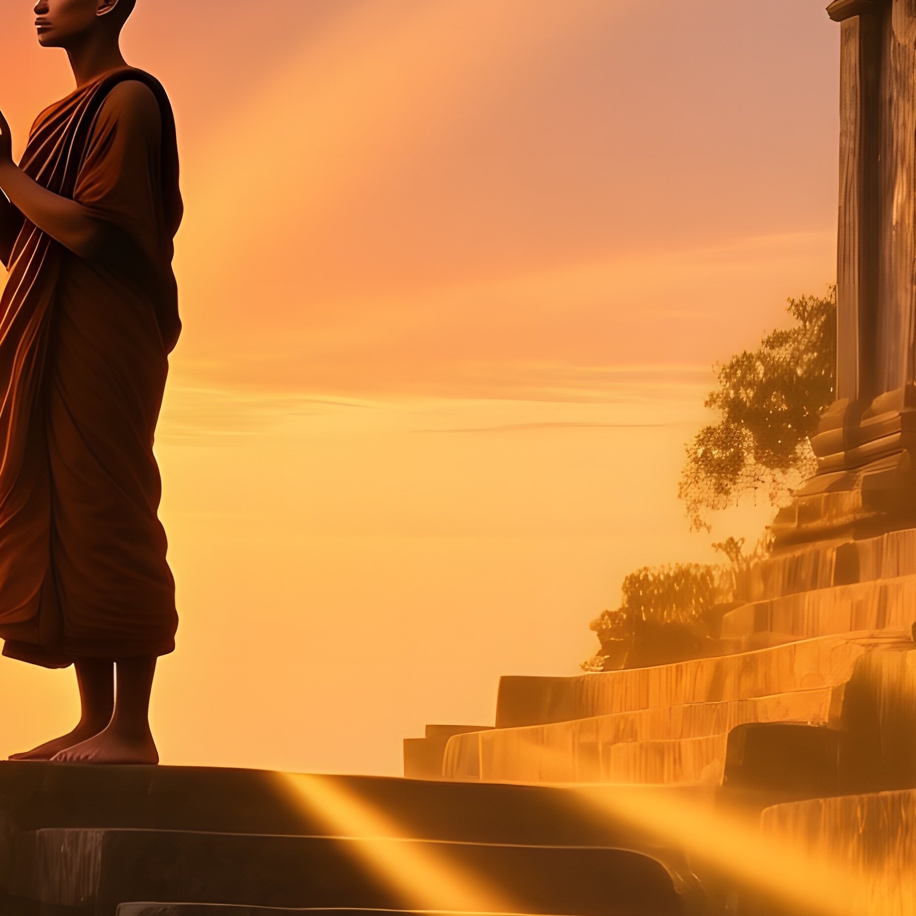 Dramatic Cliffside Temple At Sunrise Nude Monk Silent Chant - Full Resolution Quality Preview