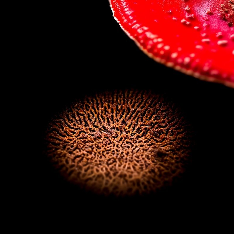Dramatic Close Up Spore Print Red Capped Mushroom