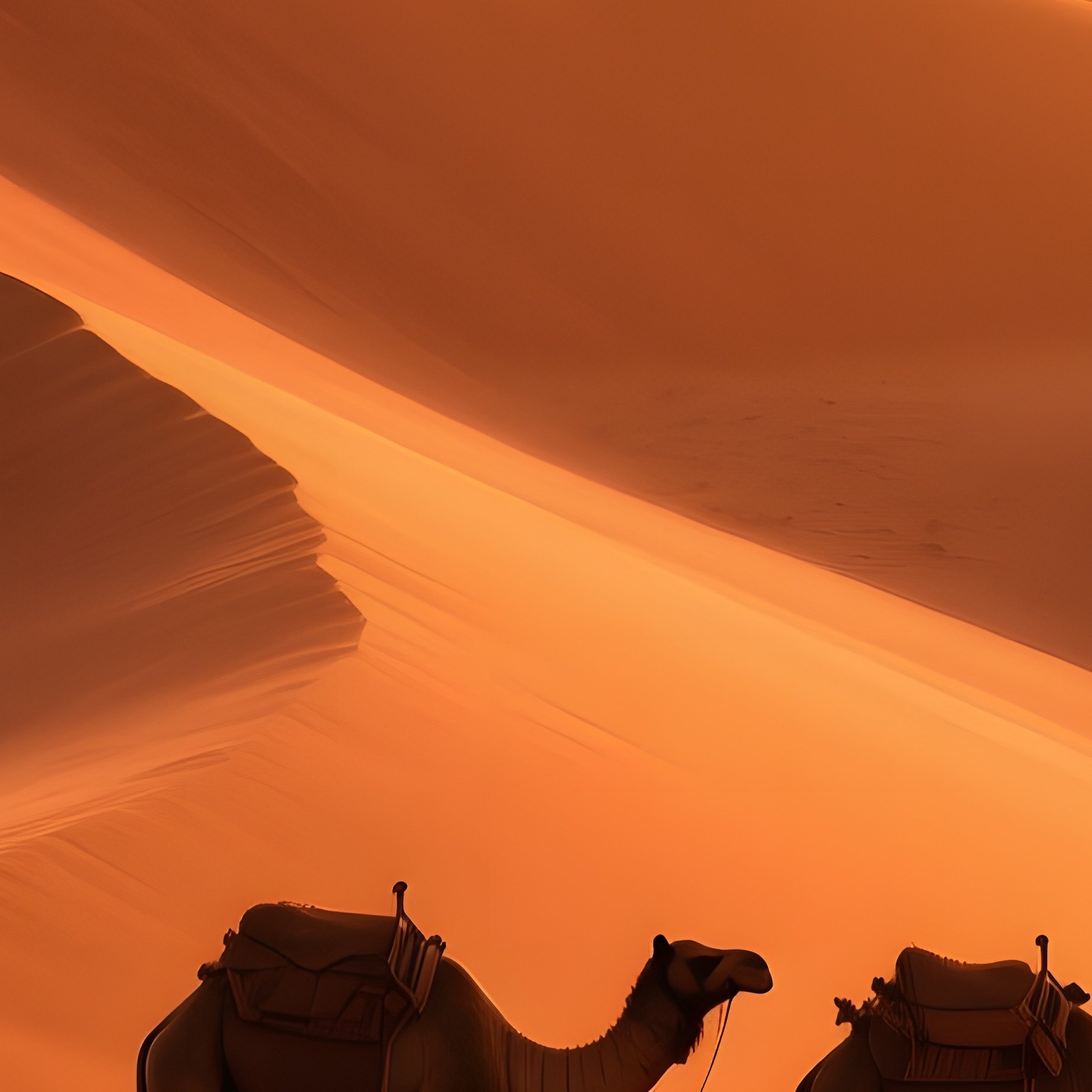 Dramatic Desert Landscape Golden Hour Clay Dunes Caravan Silhouette - Full Resolution Quality Preview