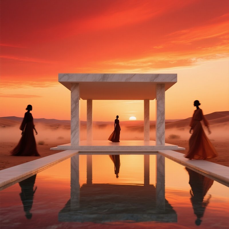 Dramatic Desert Sunset Oasis Pavilion