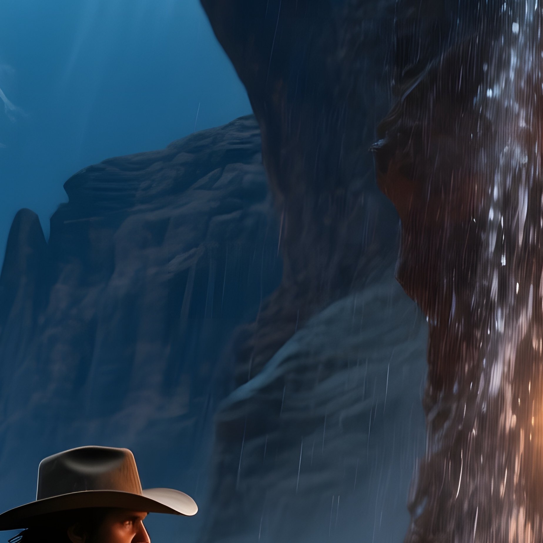 Dramatic Night Storm Desert Canyon Lightning Cowboy Shaman - Full Resolution Quality Preview